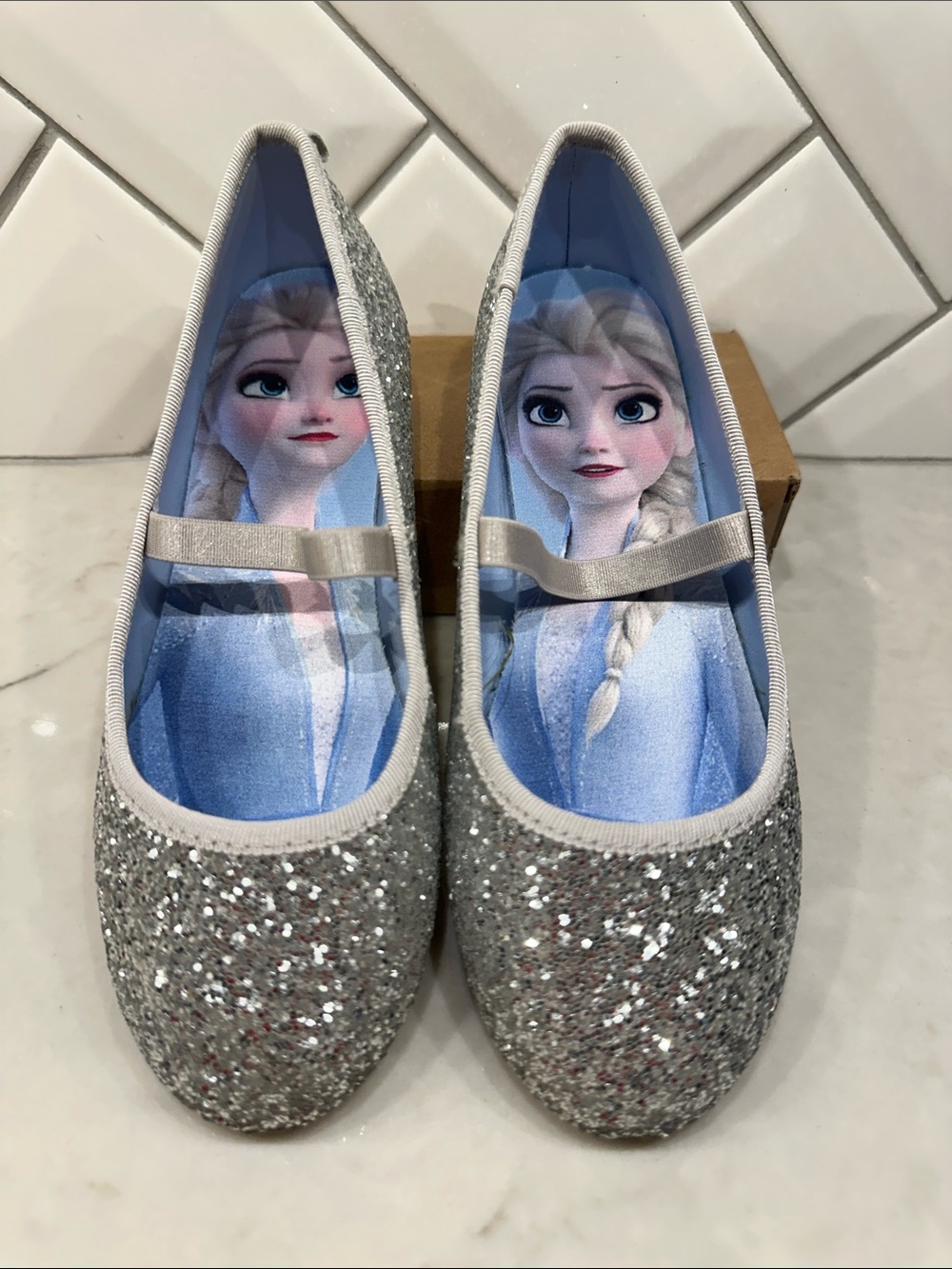 H&M Silver Glitter Girls Ballet Flats with Character Insole size 2Y